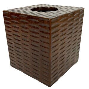 Textured Wood Tissue Box Cover Brown Square Modern Boho Bathroom Decor